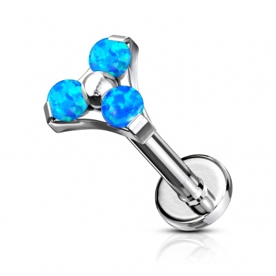 Labret em aço cirúrgico com 3 opalas - LSI043