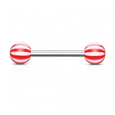 Body piercings - Barra de Língua em aço cirúrgico com bolas gomos - 000BC