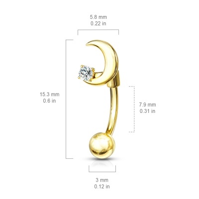 Barra curva - Banana de  aço cirúrgico com lua - ESJ04  sobrolho