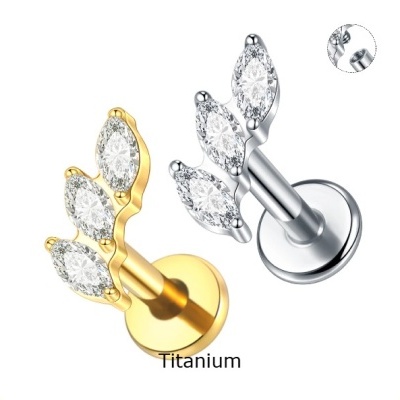 Joia labret de Titanio para helix, concha, com formação de 3 zircónias bago de arroz TC255