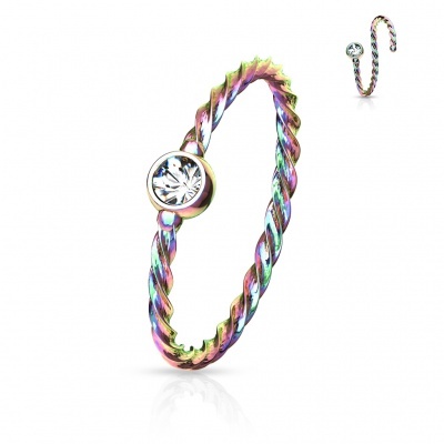 Argola sem fim em aço cirúrgico torcida com bolinha de cristal - NOCR19