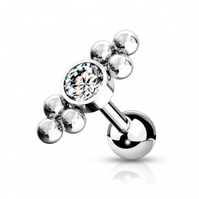 Barra  de  aço cirúrgico 316L com cristal e  bolinhas - JA1074