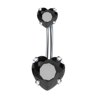 Barra curva aço cirurgico 316L para umbigo com coração duplo cristal várias cores NS015