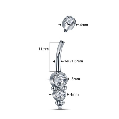 Joia de aço cirurgico para umbigo com formação de 3 zircónias A0218