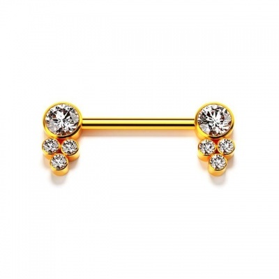 Piercing para mamilo em aço cirurgico 316L com 4 cristais K100