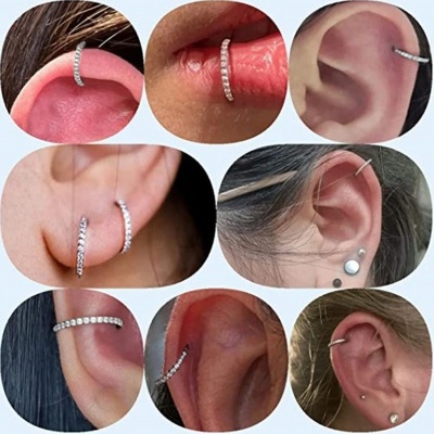 Argola de Titanio para vários tipos de piercings com mini zircónias em redor TRC01