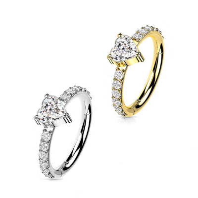 Argola de aço cirurgico com pequenas zirconias e coração PY-119