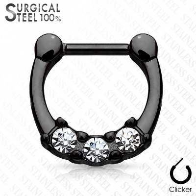 Piercing septo em aço cirurgico 316L fecho click com 3 cristais SEPS-42