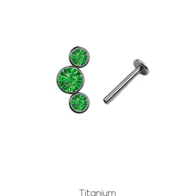 Joia labret de Titânio com topo de 3 zirconias coloridas TP055