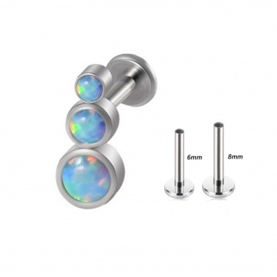 Joia - labret de aço cirurgico  com 3 opalas tamanho crescente LSI050