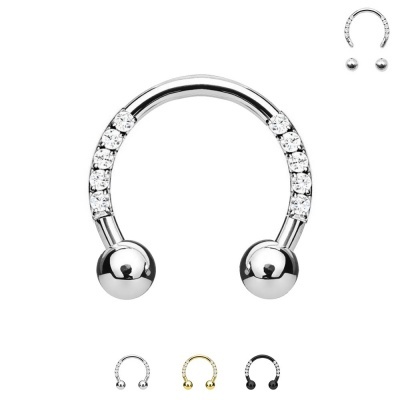 Argola ferradura em aço cirurgico com pequenos cristais Py-082