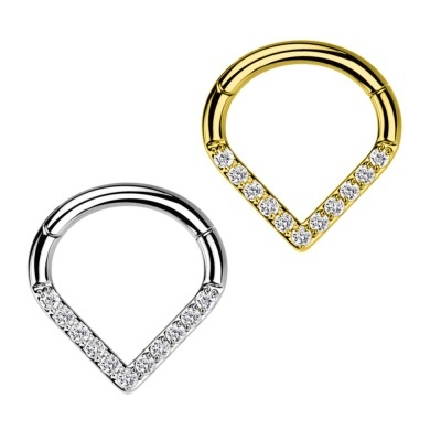 Argola de segmento de aço cirurgico em triangulo com zirconias PY-131