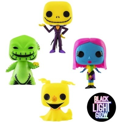 Funko POP! Disney The Nightmare Before Christmas Jack Skellington / Oogie Boogie / Sally / Zero 4 Pack Black Light SE