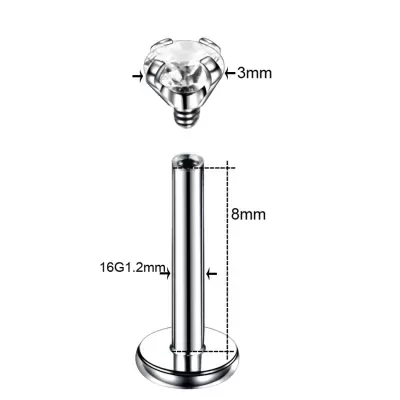 Joia -labret de aço cirurgico de rosca interna com zirconia redonda LSI3