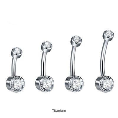 Jóia para umbigo em TITÂNIO com 2 zircónias em botão achatado TB101 Jóia para umbigo em TITÂNIO com 2 zircónias em botão achatado TB101
