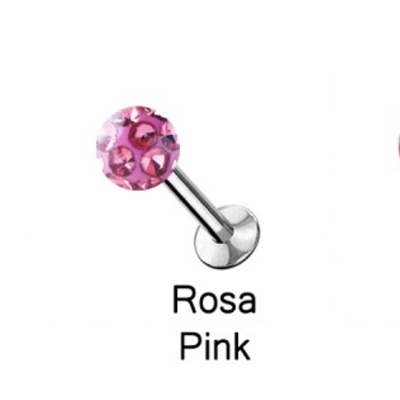 Barra - labret- em aço cirurgico com bola epoxy cravejada de micro cristais PC-017