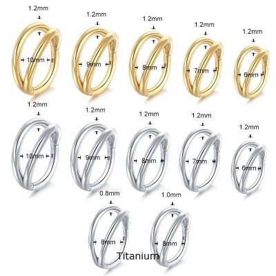 Argola dupla de Titanio de espessura reduzida, fecho click TF623