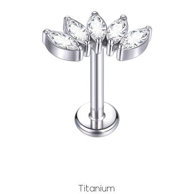 Joia de Titanio- labret com topo (12mm) 5 zirconias  bago de arroz  TC039-2