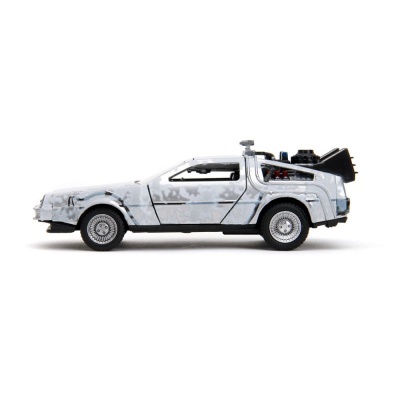 Carro Back to the Future Hollywood Rides Diecast Model 1/32 DeLorean Time Machine Frost
