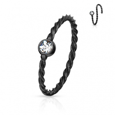 Argola sem fim em aço cirúrgico torcida com bolinha de cristal - NOCR19