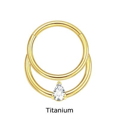 Argola de Titânio para septo com efeito duplo com zirconia gota -TF699