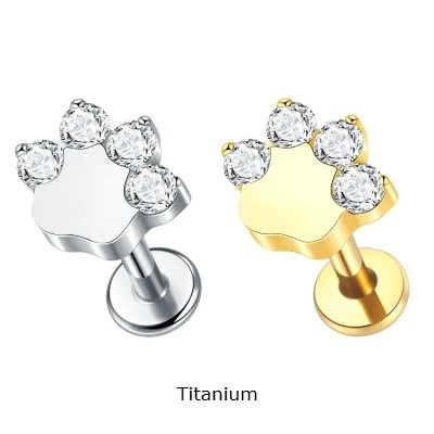 Jóia - labret de Titânio para cartilagem com patinha de 4 zirconias TC017