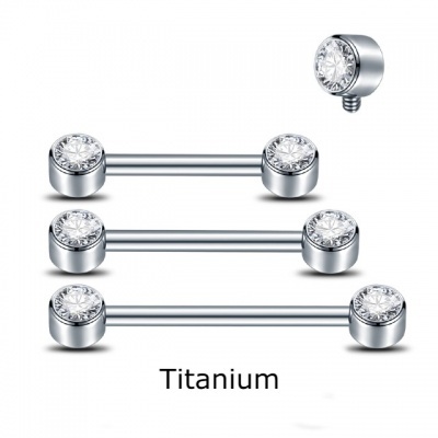 Jóia de mamilo em Titânio G23 com botão de  zircónias TN101