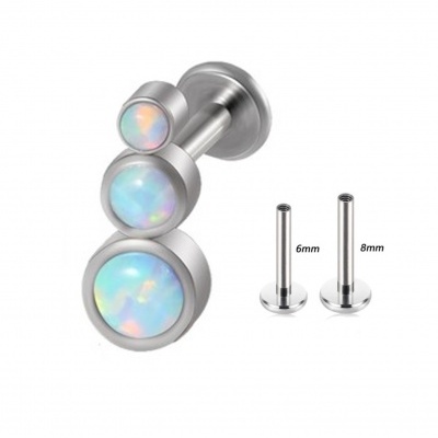 Joia - labret de aço cirurgico  com 3 opalas tamanho crescente LSI050