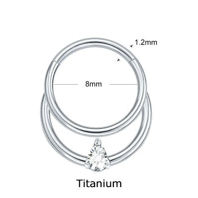 Argola de Titânio para septo com efeito duplo com zirconia gota -TF699