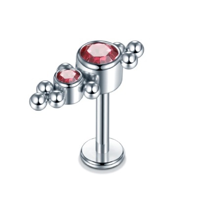 Joia labret de Aço com topo 2 zirconias e microbolas S1802