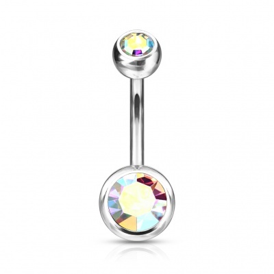 Jóia para umbigo em TITÂNIO com 2 zircónias rosca externa T23N04 Jóia para umbigo em TITÂNIO com 2 zircónias rosca externa T23N04