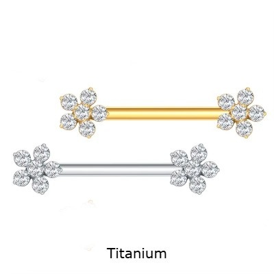 Joia de Titânio para mamilo com flor de zircónia TR026