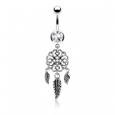 Barra curva - Banana de umbigo aço cirúrgico com caça sonhos - NSQ-5006