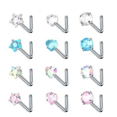 Pack de 3 joias em aço 316L, de nariz , dobra em L -MS003