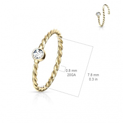 Argola sem fim em aço cirúrgico torcida com bolinha de cristal - NOCR19