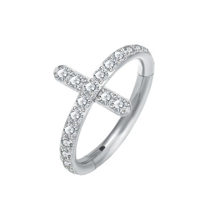 Argola cruz de Titânio com engaste de zircónias T0113