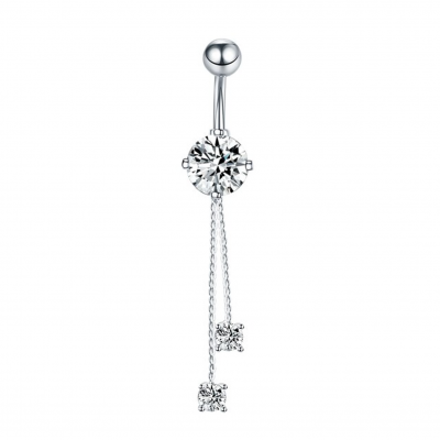Jóia de piercing em aço 316L para umbigo com zirconia redonda e 2 pequenas zirconias pendente PD-202