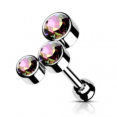 Barra  100%  aço cirúrgico com 3 cristal forma curva - JAB06