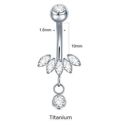 Joia de Titanio para umbigo com formação de 4 zirconias e pendente TN083 Joia de Titanio para umbigo com formação de 4 zirconias e pendente TN083