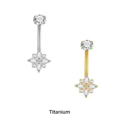 Joia de Titânio para umbigo com zirconia no topo e estrela mosaico de  zircónias TN038