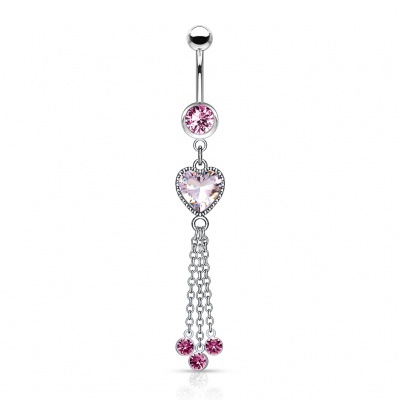 Barra curva - Banana de umbigo em aço cirúrgico com pendente coração - NSJ-004