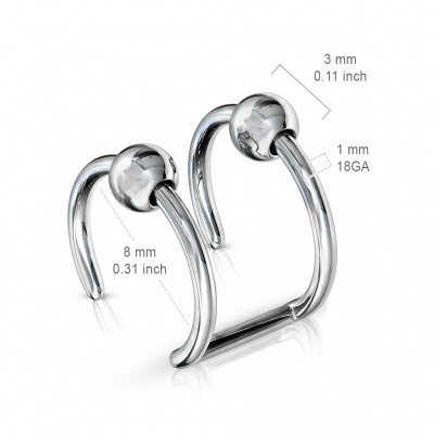 Earcuff - Anilha dupla com bolinhas em aço cirúrgico para cartilagem RSFX-02