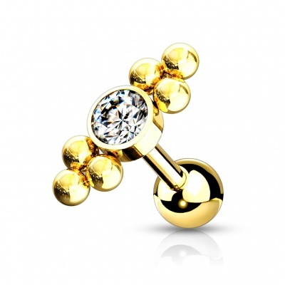 Barra  de  aço cirúrgico 316L com cristal e  bolinhas - JA1074