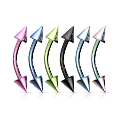 Barra curva aço cirurgico lacada a preto para piercing de cartilagem, sobrolho, com cones CT02