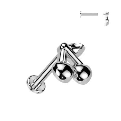 Labret com rosca interna em aço 316L, base plana e topo em formato de cereja LIA34