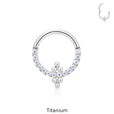 Argola de Titanio com zirconias e enfeite de micro bolas RHT08B Argola de Titanio com zirconias e enfeite de micro bolas RHT08B