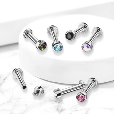 Joia labret de Titânio com engaste de zircónia redonda TIL18