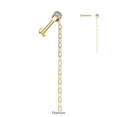 Joia labret de Titanio com zirconia e corrente pendente TB-1087