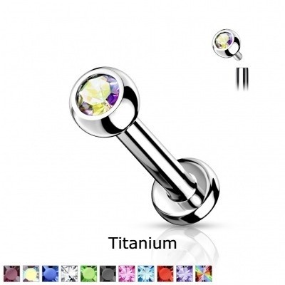 Joia de Titanio - labret  bolinha com 1 zirconia TIL03 rosca interna