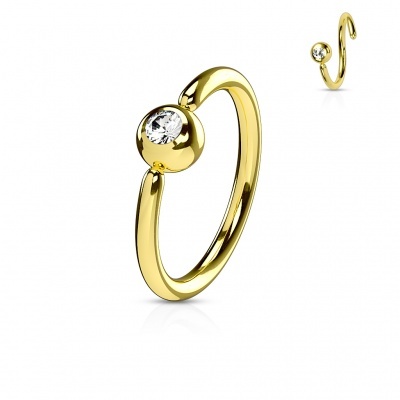 Argola de torcer em aço cirurgico com bola fixa num dos lados, com cristal RSFT04
